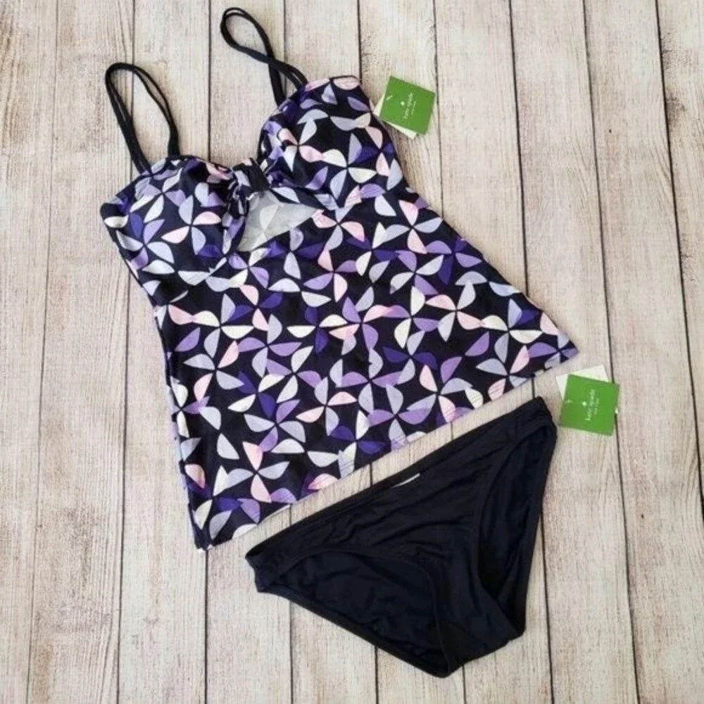 Kate Spade Spinner Cutout Tankini Swim Set Rich Navy Purple Women's Size Small
